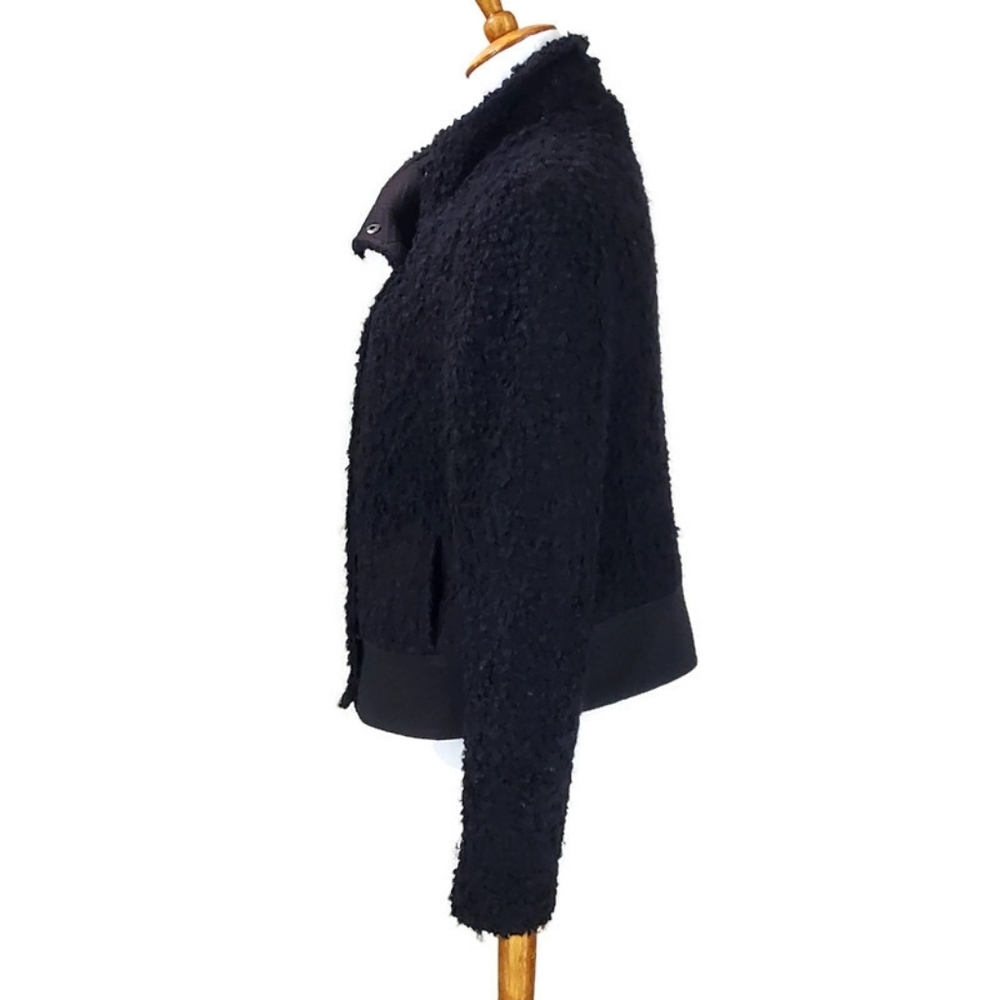 Black Boucle Moto Jacket, Banana Republic, 10, Womens, Funnel Neck, Wool Blend - Picture 8 of 12